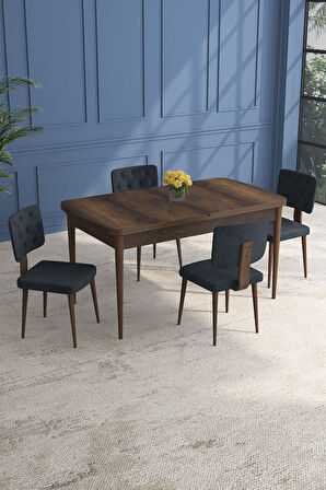 Lars Barok 80x132 Açılabilir Mdf Masa Yemek Odası Takımı,Mutfak Takımı 4 Adet Sandalye