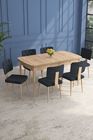 Lars Meşe 80x132 Açılabilir Mdf Masa Yemek Odası Takımı,Mutfak Takımı 6 Adet Sandalye