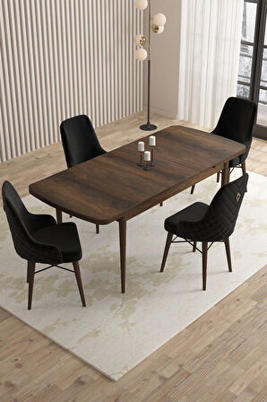 Mazaka Barok Desen 80x132 Açılabilir Mdf Masa Yemek Odası Takımı, Mutfak Takımı 4 Adet Sandalye