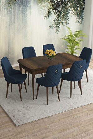 Meri Serisi Barok 80x132 Açılabilir Mdf Masa Yemek Odası Takımı, Mutfak Takımı 6 Adet Sandalye