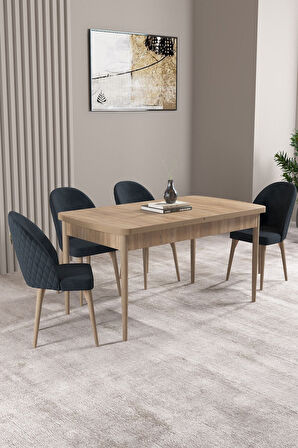 Milas Meşe Desen 80x132 Açılabilir Mdf Masa Yemek Odası Takımı, Mutfak Takımı 4 Adet Sandalye