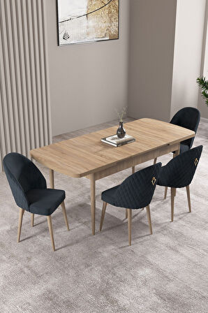Milas Meşe Desen 80x132 Açılabilir Mdf Masa Yemek Odası Takımı, Mutfak Takımı 4 Adet Sandalye