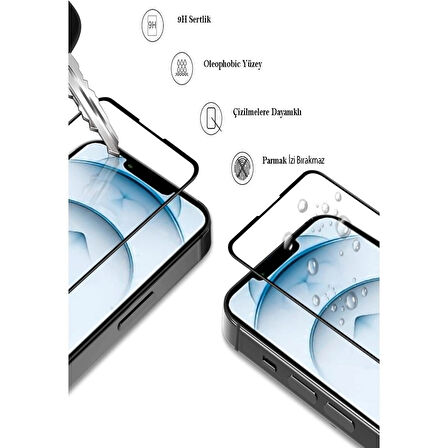 iPhone 16 Anti Static Toz Tutmayan Çerçeveli Temperli Ekran Koruyucu Cam