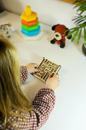 Ahşap Labirent Puzzle Oyunu - Montessori Eğitici Doğal Ahşap Oyuncak - Zeka Ve Denge Oyunu - Puzzle - No: 1