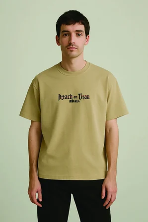 Lenithra Attack on Titan Sırt Baskılı Unisex Oversize T-shirt Bej / XL