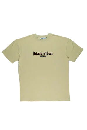 Lenithra Attack on Titan Sırt Baskılı Unisex Oversize T-shirt Bej / XL