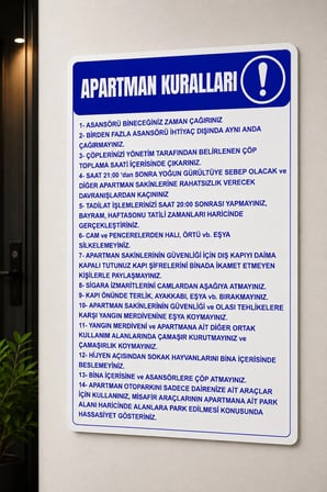 Sürpriz Hediyeli Apartman Kuralları Levhası 35x25 cm Foreks'li Folyo Baskı Kapı Duvar İkaz Tabelası