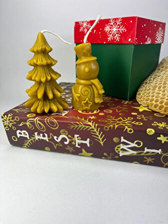 Doğal Balmumu Mum Yılbaşı Konseptli Hediye Kutusu - Apicraft (Kardan Adam & Çam Ağacı)