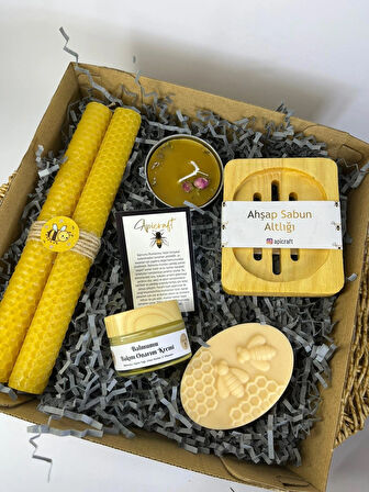 Doğal Balmumu Mum & Ballı Sabun & Balmumu Bakım Onarım Kremi Hediye Kutusu - Apicraft