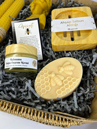 Doğal Balmumu Mum & Ballı Sabun & Balmumu Bakım Onarım Kremi Hediye Kutusu - Apicraft