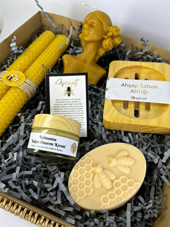 Balmumu Mum & Ballı Sabun & Balmumu Bakım Onarım Kremi Hediye Seti - Apicraft
