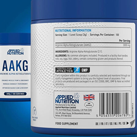 Applied Nutrition AAKG - L Arginine Alpha Ketoglutarate 3000mg Nitric Oxide Energy Boost Muscle Pump