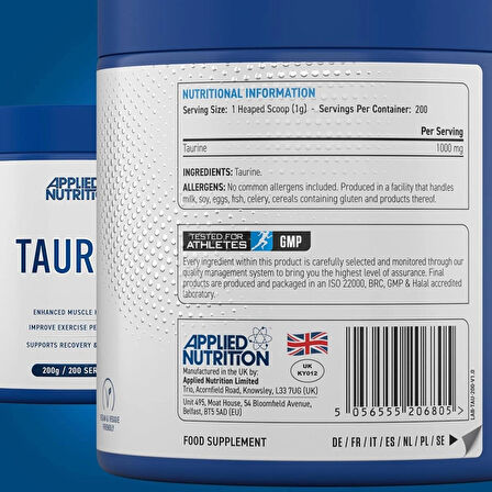 Applied Nutrition Taurine 200 Gram - 200 servis