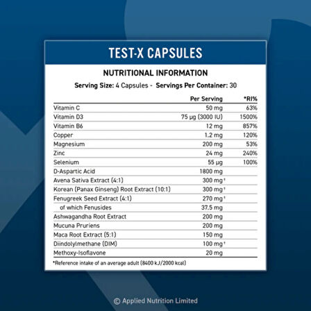 Applied Nutrition Test X (Magnezyum+Zinc+Daa+Panax Ginseng+Maca+Dım+Mucuna) Caps 120 Caps