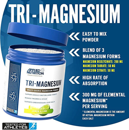 Applied Nutrition Tri-Magnesium(Magnezyum) Complex (Glycinate+Taurate+Citrate+) Powder 50 Servis