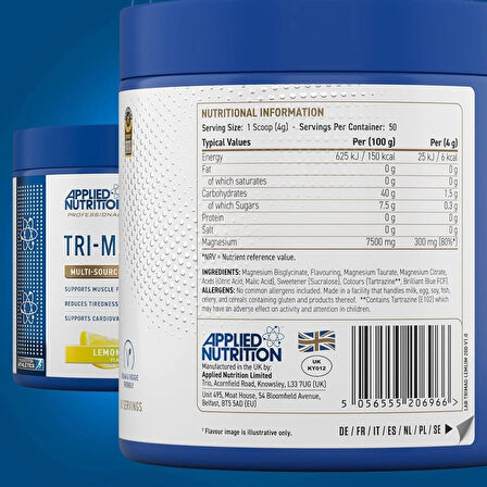 Applied Nutrition Tri-Magnesium(Magnezyum) Complex (Glycinate+Taurate+Citrate+) Powder 50 Servis