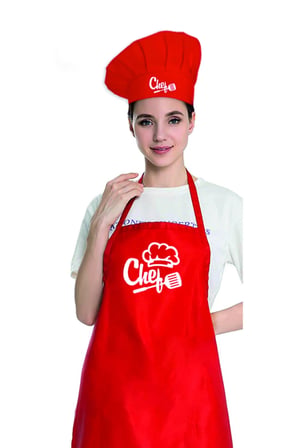 Kırmızı Chef Aşçı Şapkalı Mutfak Önlüğü