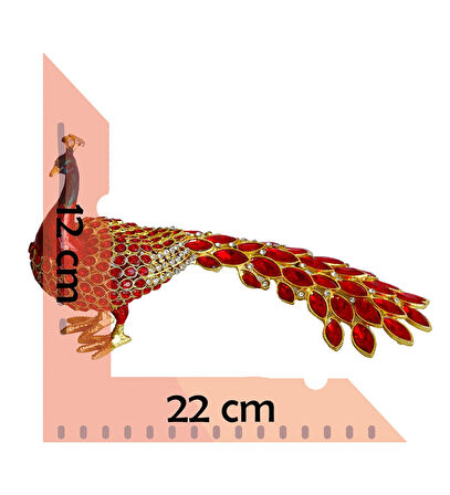 Kristal Taşlı Tavus Kuşu Biblo ve Mücevher Kutusu – 12x22x9 cm, Hediyelik Dekoratif Figür
