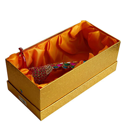 Kristal Taşlı Tavus Kuşu Biblo ve Mücevher Kutusu – 12x22x9 cm, Hediyelik Dekoratif Figür