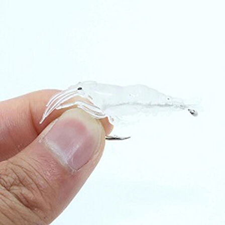 10 Adet - 4 Cm Jig Kancalı Silikon Yumuşak Sahte Karides - Fosforlu