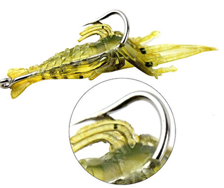 10 Adet - 4 Cm Jig Kancalı Silikon Yumuşak Sahte Karides - Sarı