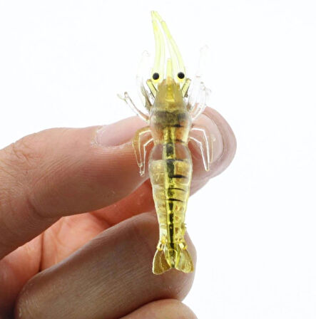 10 Adet - 4 Cm Jig Kancalı Silikon Yumuşak Sahte Karides - Sarı