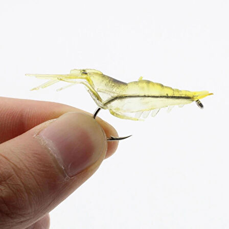 10 Adet - 4 Cm Jig Kancalı Silikon Yumuşak Sahte Karides - Sarı