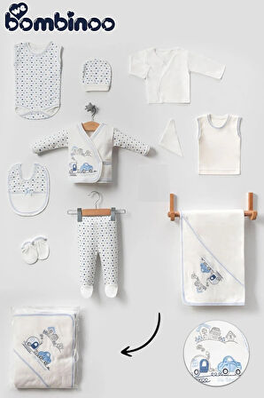 WeBombinolo Bebe Arabalı Trenli 10 Parça Hastane Çıkışı Yeni Doğan Zıbın Seti Mavi