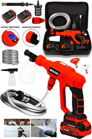 Graizer Yüksek Basınçlı Kömürsüz Motor Akülü Oto Araba Yıkama Makinesi Şarjlı Kırmızı