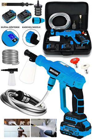 Graizer Yüksek Basınçlı Kömürsüz Motor Akülü Oto Araba Yıkama Makinesi Şarjlı Mavi