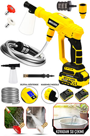 Graizer Yüksek Basınçlı Kömürsüz Motor Akülü Oto Araba Yıkama Makinesi Şarjlı Sarı