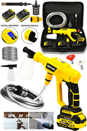 Graizer Yüksek Basınçlı Kömürsüz Motor Akülü Oto Araba Yıkama Makinesi Şarjlı Sarı