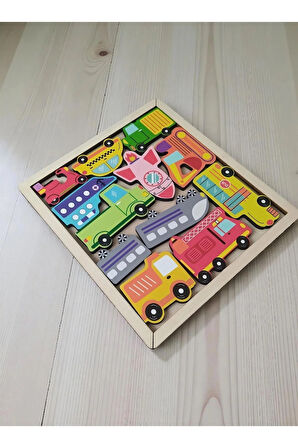 Araçlar Renkli Puzzle Ahşap Oyuncak