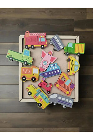 Araçlar Renkli Puzzle Ahşap Oyuncak