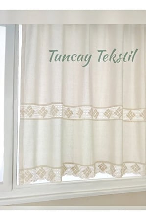 Buldan Işi Otantik Perde %100 Pamuklu Ara Ve Ucu Dantelli Natural Keten Güneşlik Perdesi
