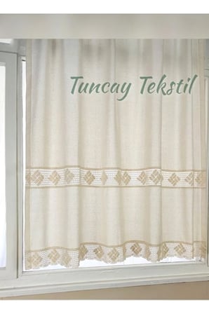 Buldan Işi Otantik Perde %100 Pamuklu Ara Ve Ucu Dantelli Natural Keten Güneşlik Perdesi
