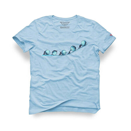 Tarrzz Sisifos Tasarım Tişört Sanatsal Baskılı Tişört %100 Pamuklu Açık Mavi Bisiklet Yaka Kısa Kollu Tasarım Tshirt