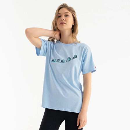 Tarrzz Sisifos Tasarım Tişört Sanatsal Baskılı Tişört %100 Pamuklu Açık Mavi Bisiklet Yaka Kısa Kollu Tasarım Tshirt