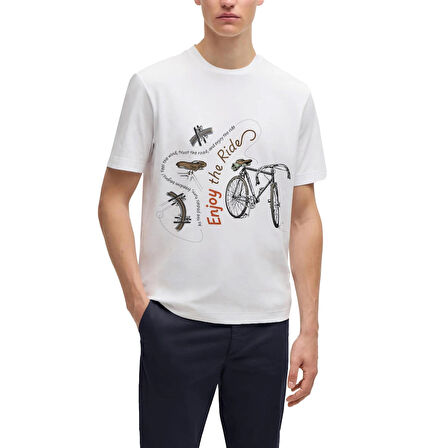  Tarrzz Enjoy Ride  Tasarım Tişört Sanatsal Baskılı Tişört %100 Pamuklu Beyaz Bisiklet Yaka Kısa Kollu Tasarım Tshirt