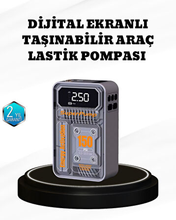 150 PSI Kablosuz Şarjlı Hava Pompası - LED Ekranlı ve Otomatik Kapanma Özellikli
