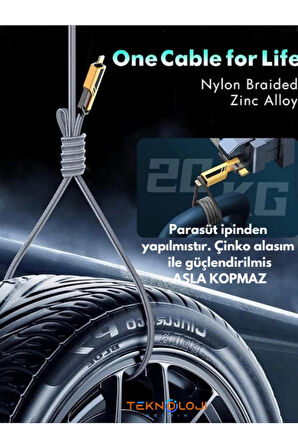 ARELL Şarj Kablosu 27W ve 65W Hızlı Şarj Type-C Iphone Hepsi İle Uyumlu Paraşüt İpinden Kopmaz Kablo
