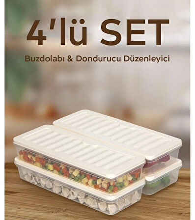 4'lü Set 1170 ml Buzdolabı Düzenleyici Buzluk Saklama Kabı