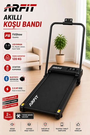 Akıllı Koşu ve Yürüyüş Bandı – Hoparlörlü, Katlanabilir, LED Ekran, FitShow Uyumlu