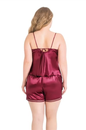 Arias Closet Büyük Beden Bordo Saten Babydoll Şort Takımı