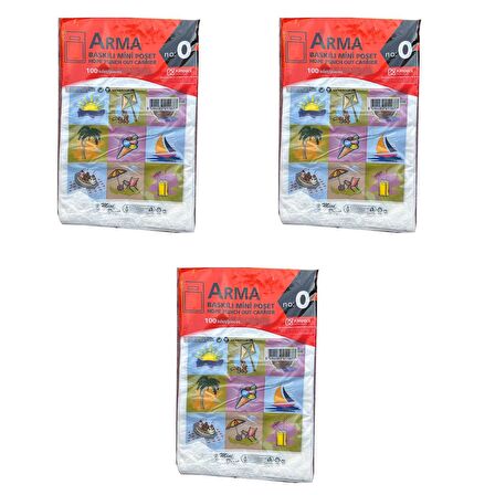 Arma Baskılı Mini Blok Poşet Torba - No : 0 - 20x30 Cm. - Beyaz - 100 Adetlik 3 Paket