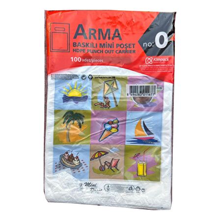 Arma Baskılı Mini Blok Poşet Torba - No : 0 - 20x30 Cm. - Beyaz - 100 Adetlik 3 Paket