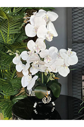 Yapay Orkideli Armalı Gümüş Vazo