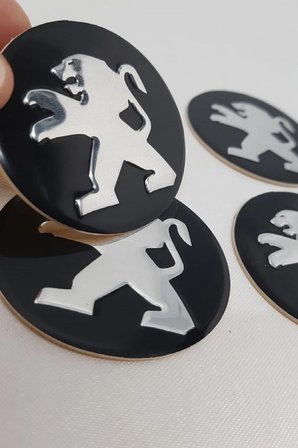 Jant Göbeği Arma Peugeot Uyumlu Alüminyum 60mm. 4'lü Set Siyah Arma