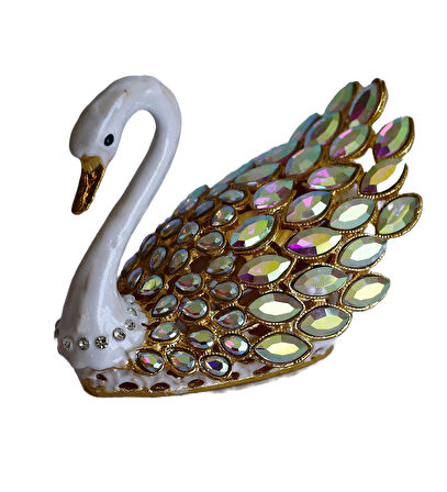 Kristal Taşlı Kuğu Biblo – Metal Dekoratif Figür, Hediyelik, Mavi | Pembe | Beyaz Renk Seçenekleri