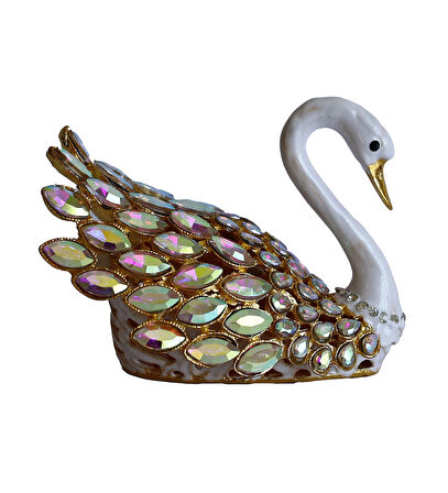 Kristal Taşlı Kuğu Biblo – Metal Dekoratif Figür, Hediyelik, Mavi | Pembe | Beyaz Renk Seçenekleri